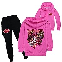 Child Casual Full Zip Jackets and Sweatpants 2 Piece Outfits-Hazbin Hotel Classic Tracksuits Clothes Sets with Hooded