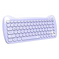 ZIYOU LANG 3060i Wireless Cute Computer Keyboard 80% Percent Lovely Cat Retro Silent Slim Bluetooth Keyboard with Typewriter Round Matte Texture Keycap Multi Device Connection for PC Laptop Mac-Purple
