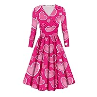 Women's Summer Dress Fashion Casual Valentine's Day Print Long Sleeve V-Neck Sexy Dress Formal, S-5XL