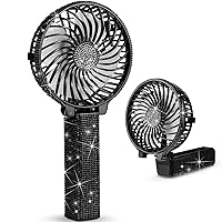 Mudder Crystal Bling Rhinestone Mini Handheld Fan Portable USB Rechargeable Fan Battery Operated Small Folding Personal Fan for Girls Women Outdoor Travel Indoor Makeup Office(Black, 1 Pcs)