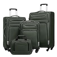 Coolife Luggage 4 Piece Set Suitcase TSA Lock Spinner Softshell lightweight (dark green)