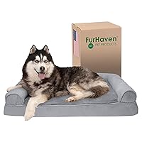 Furhaven Memory Foam Dog Bed for Large Dogs w/ Removable Bolsters & Washable Cover, For Dogs Up to 95 lbs - Plush & Suede Sofa - Gray, Jumbo/XL