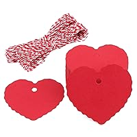 G2PLUS Small Heart Tags,100PCS Kraft Paper Gift Tags with String, Red Christmas Gift Tags, Blank Heart Shaped Name Tags Hang Labels for Gift Wrapping, Mother's Day, Wedding Party Favor
