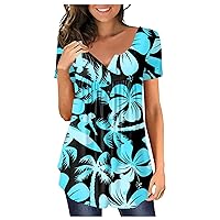 Women's Blouses,Plus Size Summer Tunic Short Sleeve Button V-Neck Top Sexy Printed Shirt Trendy Casual Tees