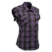 Milwaukee Leather Women's Flannel Checkered Button Down Sleeveless Cut Off Shirt w/Frill Arm|MNG