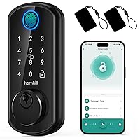 Smart WiFi Front Door Lock: Hornbill Keyless Entry Fingerprint Deadbolt - Alexa Bluetooth Electronic Keypad Door Locks for House Apartment Auto Lock APP Remote Control Black
