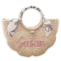 Personalize Flower Water Hyacinth Handwoven Rattan Straw Beach Tote Bag