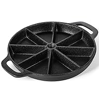 WUWEOT Cast Iron Wedge Pan, Non stick Round Corn Bread Skillet, Black 8-edges Biscuit Pan with Double Handles for Scones, Corn Stick Pan, Muffins, Cup Cakes and Brownies