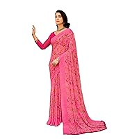 Indian Casual Printed Saree Chiffon Woman Weightless Sari Blouse 6123