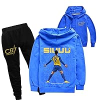 Little Kids Novelty Outfit Cristiano Ronaldo Hooded Tracksuit,Children Full Zip Jacket and CR7 Sweatpants 2Pcs Suit