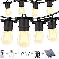 Dott Arts 48FT Solar Outdoor String Lights Waterproof with Dimmable Remote Control,Patio LED String Lights with 16 Plastic Bulbs for Backyard Garden Bistros Wedding Party