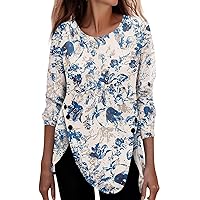 Women's Fall Clothes Long Sleeve Loose Casual Floral Print Button T-Shirt Top Blouses, S-3XL
