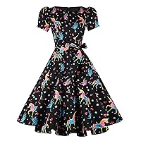 tagunop Women's Boatneck Vintage 1950s Cocktail Party Dress with Puff Sleeves