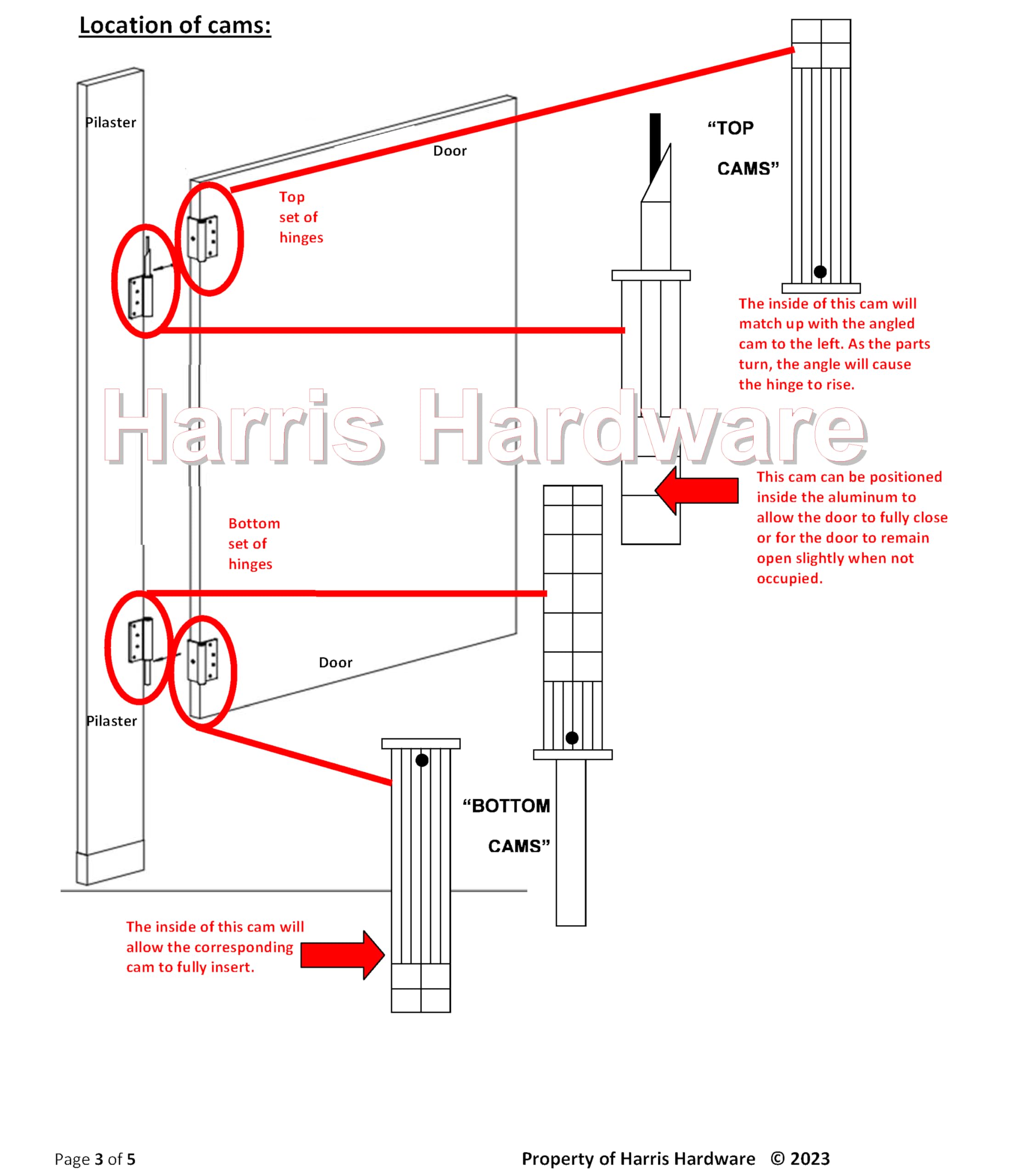 Harris Hardware 28460-B Aluminum Hinge for Toilet Partition Door, 1 Pair for 1 in. Door & 1 in. Pilaster, Bright Anodized Finish