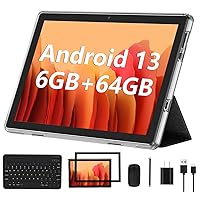 Android 13 Tablet 2023 New 10 Inch Tablets with 6GB RAM + 64GB ROM + 1TB Expanded Ouad-Core, 2 in 1 Tablet with Keyboard Mouse WiFi 6 Bluetooth, GMS Certified IPS Touch Screen Tablet - Black Set