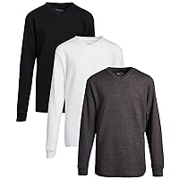 Galaxy by Harvic Boys' T-Shirt - 3 Pack Long Sleeve Thermal Waffle Knit Tee (S-XL)