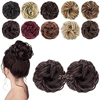 MORICA 1PCS Messy Hair Bun Hair Scrunchies Extension Curly Wavy Messy Synthetic Chignon for Women (6#(Dark Brown)#)