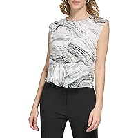 Calvin Klein Women's Loose Fitted Poly Chiffon Sleeveless Twist Detail Blouse