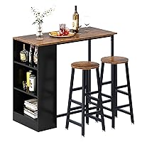 sogesfurniture 3 Piece Pub Bar Table Set, 35.8“ Wooden Counter Height Dining Table Set, Kitchen Bar Table Set with 2 Stool Storage Shelves for Home Dining Room, Brown