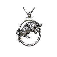 Charging Wild Boar Hog Large Oval Pendant Necklace