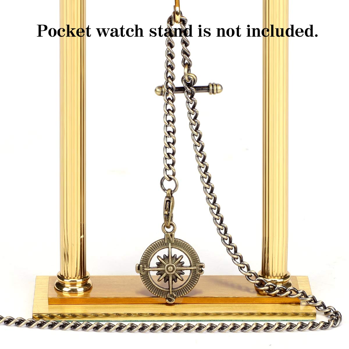 ManChDa Pocket Watch Albert Vest Chain with T Bar & Lobster Clasps, Watch Chain Curb Link Chain & Pocket Watch Stand（Silver）