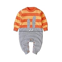 Baby Girls Boys Rompers Cute Bunny Knitted Long Sleeve Jumpsuit One Piece Kids Clothing-Orange 6-12 Months