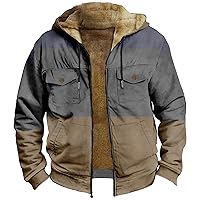 Men Zipper Winter Warm Hoodies Western Fleece Jackets with Pockets Loose Vintage Thickened Casual Jacket Coats