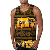 Hawaiian Tank Tops Men Summer Stylish Tropical Print Sleeveless T Shirt Workout Beach Vest Round Neck Casual Tee