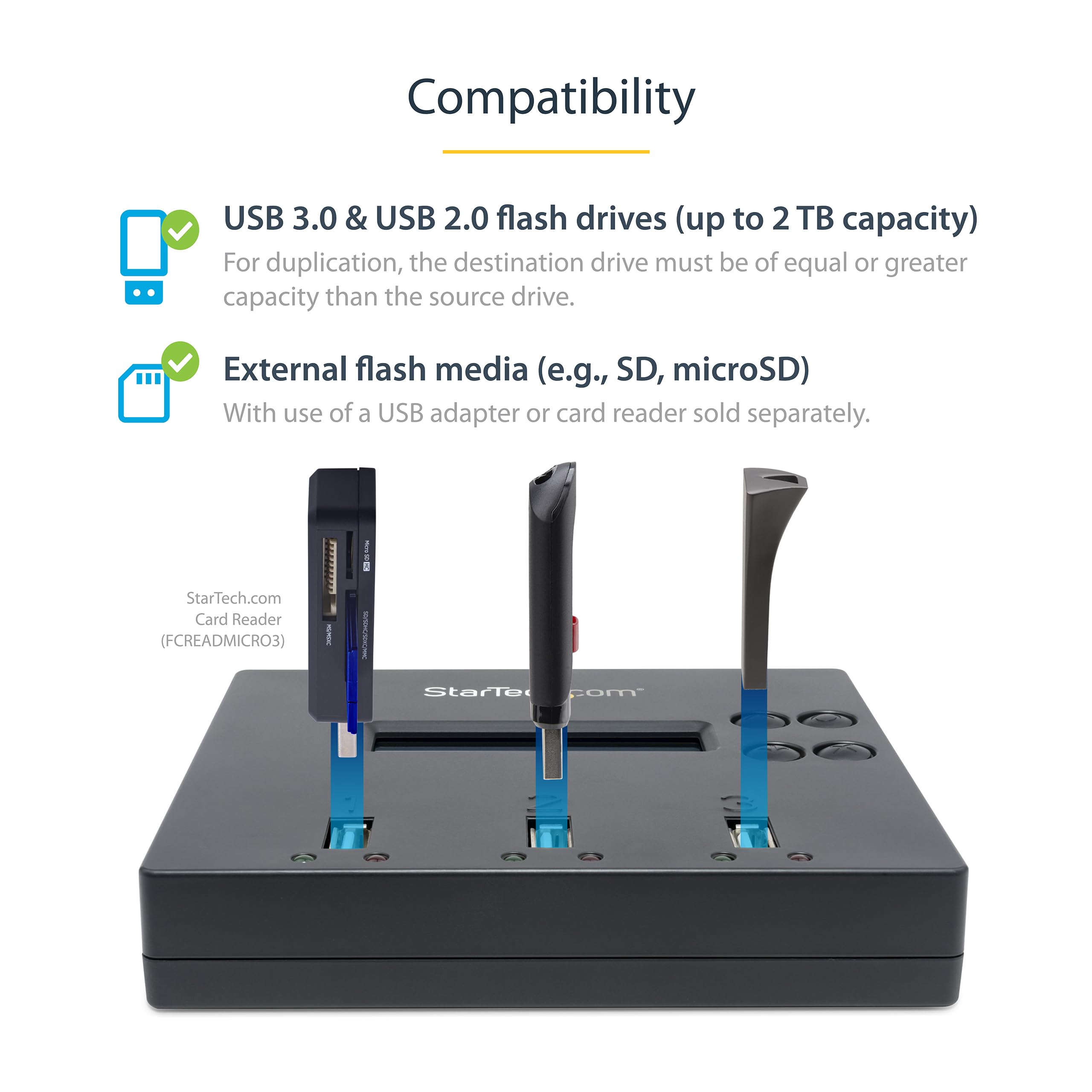 StarTech.com Standalone 1 to 2 USB Flash Drive Duplicator / Cloner / Eraser, Multiple USB Thumb Drive Copier / Sanitizer, System File / Sector-by-Sector Copy, 1.5 GB/min, 3-Pass Erase, LCD (USBDUP12)