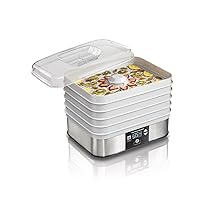 Digital Food Dehydrator for Fruit and Jerky, Vegetables and More, 5 Trays, Adjustable Temperature, 48 Hour Timer + Auto Shutoff, Grey (32100A)