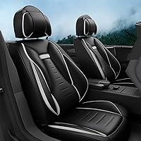 5PCS Angel Wings Front and Back Car Seat Covers Auto Interior Accessories with Water Proof Nappa Leather for Cars SUV Pick-up Truck Universal Comfortable and Breathable (Full Set, Black&White)