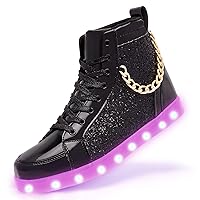 Light Up Shoes Women Men, USB Charging LED Glitter Chain Sneakers High Top Couple Dancing Shoes Halloween Glowing Flashing Luminous Trainers
