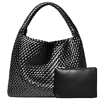 Woven Leather Tote Bag with Purse, Soft Woven Bag Leather Shoulder Women Weekender Bag Shopper Handbag Travel Shoulder Bag
