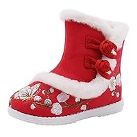 Snow Shoes Kids Style Cotton Boots For Gilrs Cloth Shoes Warm Winter Snow Boots Embroidery Print House Boots for Girls