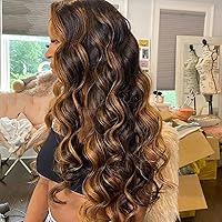 Body Wave Ombre 1b/27 Black Brown Highlight Human Hair Wigs 180 Densit Brazilian Remy Wigs 13x6 HD Invisible Transparent Human Hair Wig (24 Inch, 13x6 lace front wig)