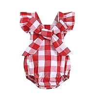 Infant Girls Plaid Bow Flying Sleeve Triangle Hoodie Crawl Suit Romper Newborn Clothes Big Girl Dance