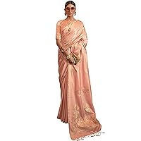Womens Floral Woven Design Banarasi Pure Silk Saree With Unstitched Blouse Piece