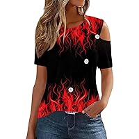 Cold Shoulder Tops for Women, Summer 2024 T Shirts Button Women's Graphic Vintage Trendy, S XXXL