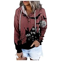 Halloween Sweatshirt For Women Scary Bat Hoodies Trendy Button Down Shirts With Pocket Loose Festival Outfits