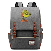 Plants vs. Zombies Game 15.6-inch Laptop Backpack Rucksack Vintage Business Bag with USB Charging Port Light Grey / 3