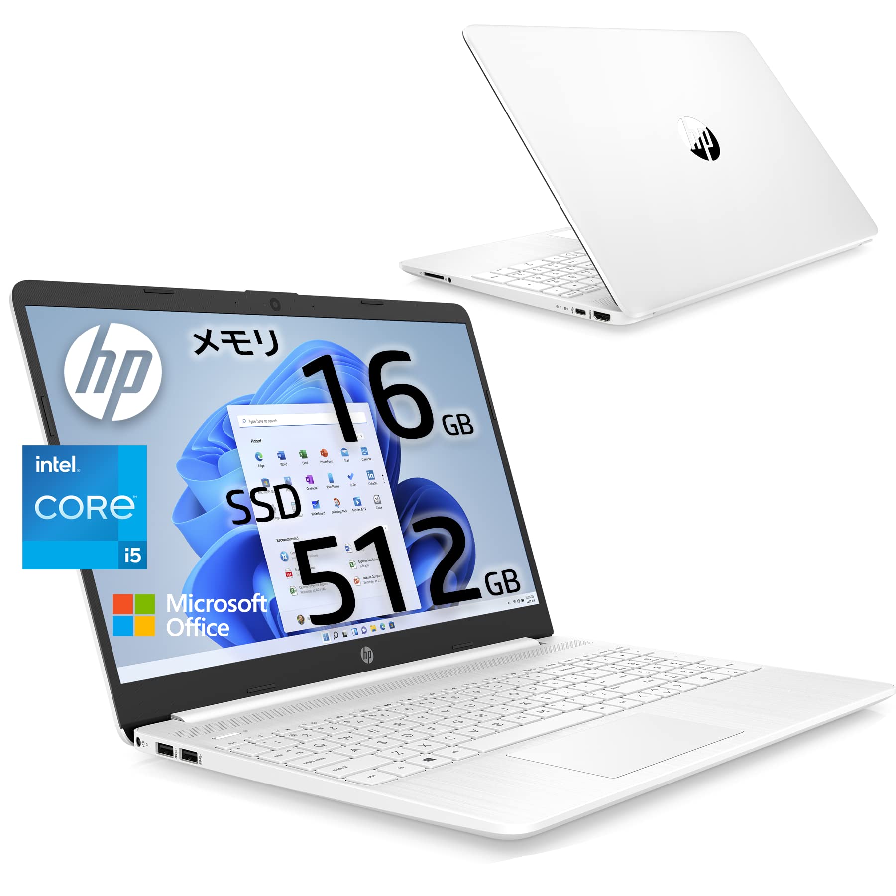 Mua HP Laptop, HP 15s-fq2000 with MS Office,  inch, Intel 11th  Generation Corei5, 16GB Memory, 512GB SSD, Full HD, Wi-Fi6, Windows 11,  Pure White (Model Number: 54H81PA-AAAB) trên Amazon Nhật chính