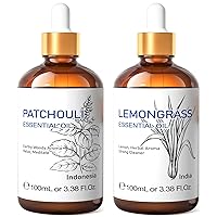 HIQILI Lemongrass Essential Oil and Patchouli Essential Oil, 100% Pure Natural for Diffuser - 3.38 Fl Oz