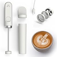 NanoFoamer Lithium Handheld Milk Foamer - White Special Edition- Rechargeable, Waterproof, Dual-Speed, Stainless Steel- Microfoamed Milk Barista-Style Coffee Drinks -Mother's Day Gift Ideas