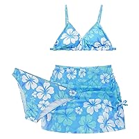 FEOYA Girl's 3 Piece Swimsuits Floral Print Bikini Bathing Suit Surfing Swimwear with Cover Up Beach Skirt