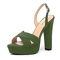 Womens Fashion Slingback Party Platform Open Toe Heels Women Shoes Heels Chunky High Heel Sandals 5 Inch