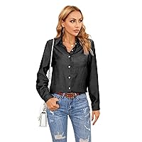 Womens Long Sleeve Button Down Casual Blouses Loose Fit Business Work Collared Formal Shirts