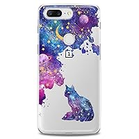 TPU Case Compatible for OnePlus 10T 9 Pro 8T 7T 6T N10 200 5G 5T 7 Pro Nord 2 Galaxy Soft Colorful Abstract Pattern Purple Stars Clear Cat Print Design Flexible Silicone Slim fit Cute Moon