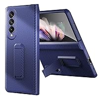 Case for Samsung Galaxy Z Fold 4, Real Aramid Fiber Phone Cover, Built-in Screen Protector and Kickstand, Super Light and Thin, Strong Impact Resistance Case for Z Fold 4 5G,Blue