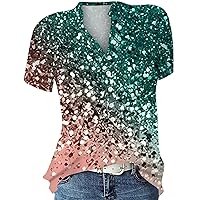 Women's Summer Tops 2024 Trendy Casual Printed V-Neck Short Sleeved Shirt Pullover Loose Blouse Tops, S-3XL