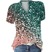 Women's Sexy Tops Casual Printed V-Neck Short Sleeved Shirt Pullover Loose Blouse Tops 3/4 Sleeve Tops, S-3XL